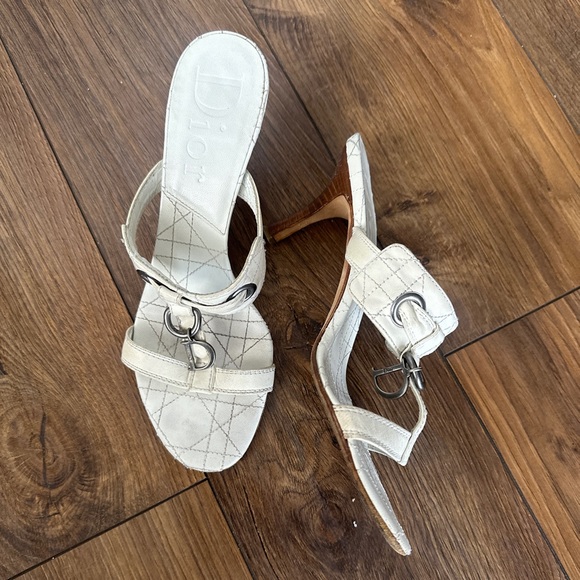 DIOR Logo Vintage Sandals Size 7.5 White and Silver Designer Heels Shoes - Picture 5 of 9